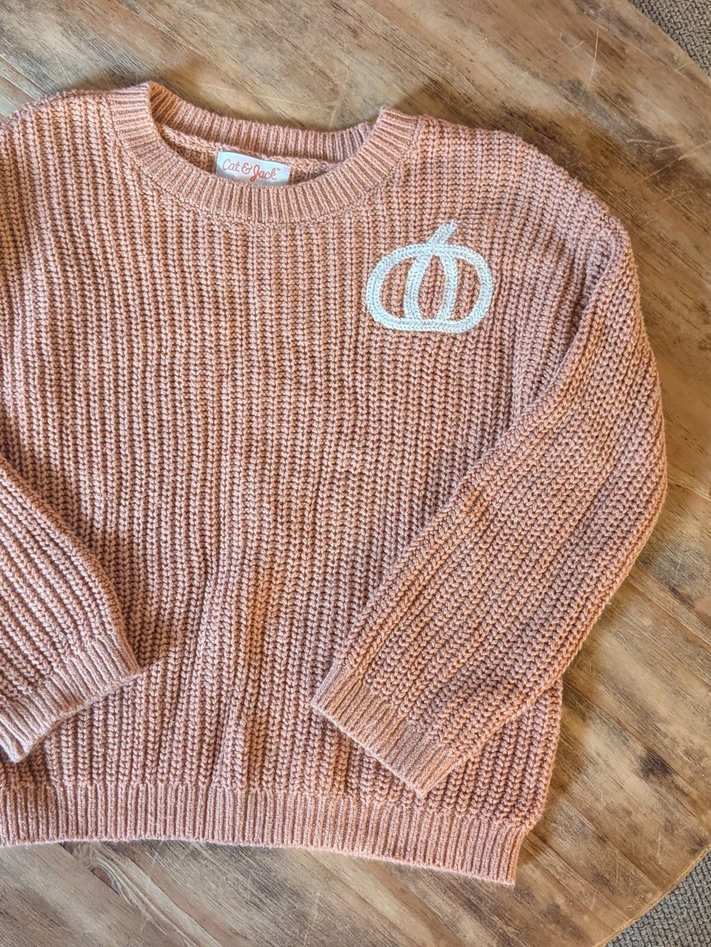 Cat & Jack Orange Crewneck Sweater with White Pumpkin Accent